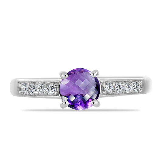 Anillo de Plata con Amatista de Marruecos y Topacio Blanco