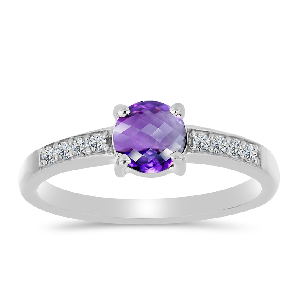 Anillo de Plata con Amatista de Marruecos y Topacio Blanco