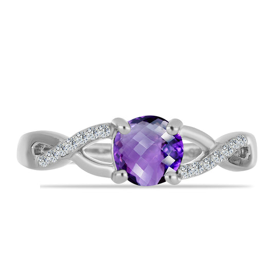 Anillo de Plata con Amatista de Marruecos y Topacio Blanco