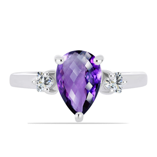 Anillo de Plata con Amatista de Marruecos y Topacio Blanco