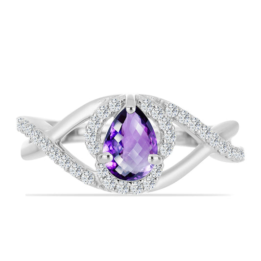 Anillo de Plata con Amatista de Marruecos y Topacio Blanco