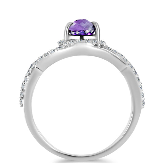 Anillo de Plata con Amatista de Marruecos y Topacio Blanco