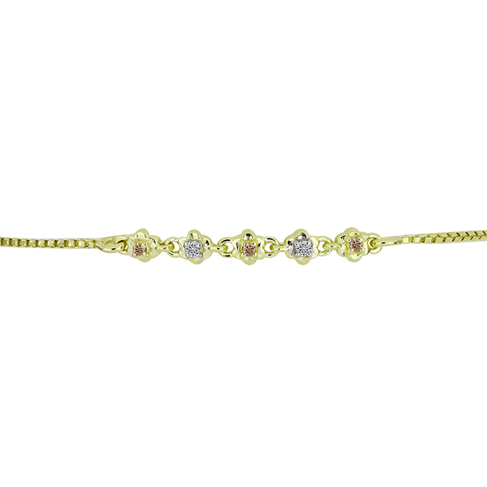 Pulsera de Plata Bañada en Oro con Diamante Champagne y Diamante blanco 2 