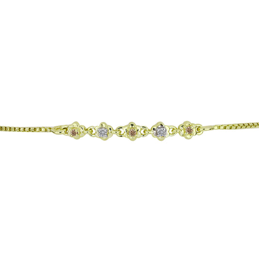 Pulsera de Plata Bañada en Oro con Diamante Champagne y Diamante blanco
