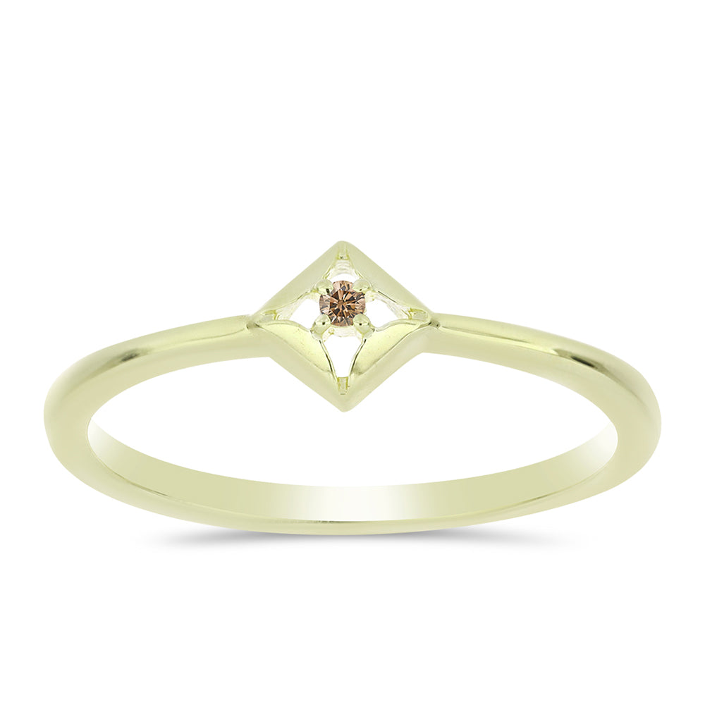 Anillo de Plata Bañada en Oro con Diamante Champagne