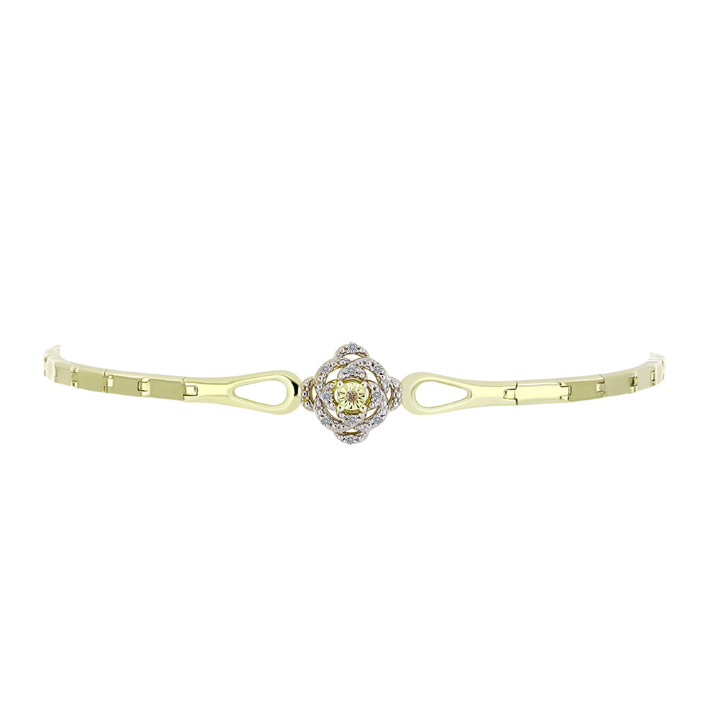 Pulsera de Plata Bañada en Oro con Diamante Champagne y Diamante blanco