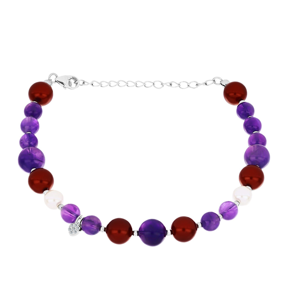 Pulsera de Plata con Amatista de Marruecos y Perla blanca de agua dulce 1 