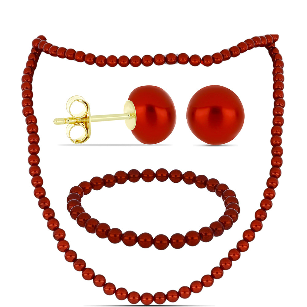 Conjunto Pepita con Perla roja de río ( Collar +Pendientes +Pulsera ) 1 