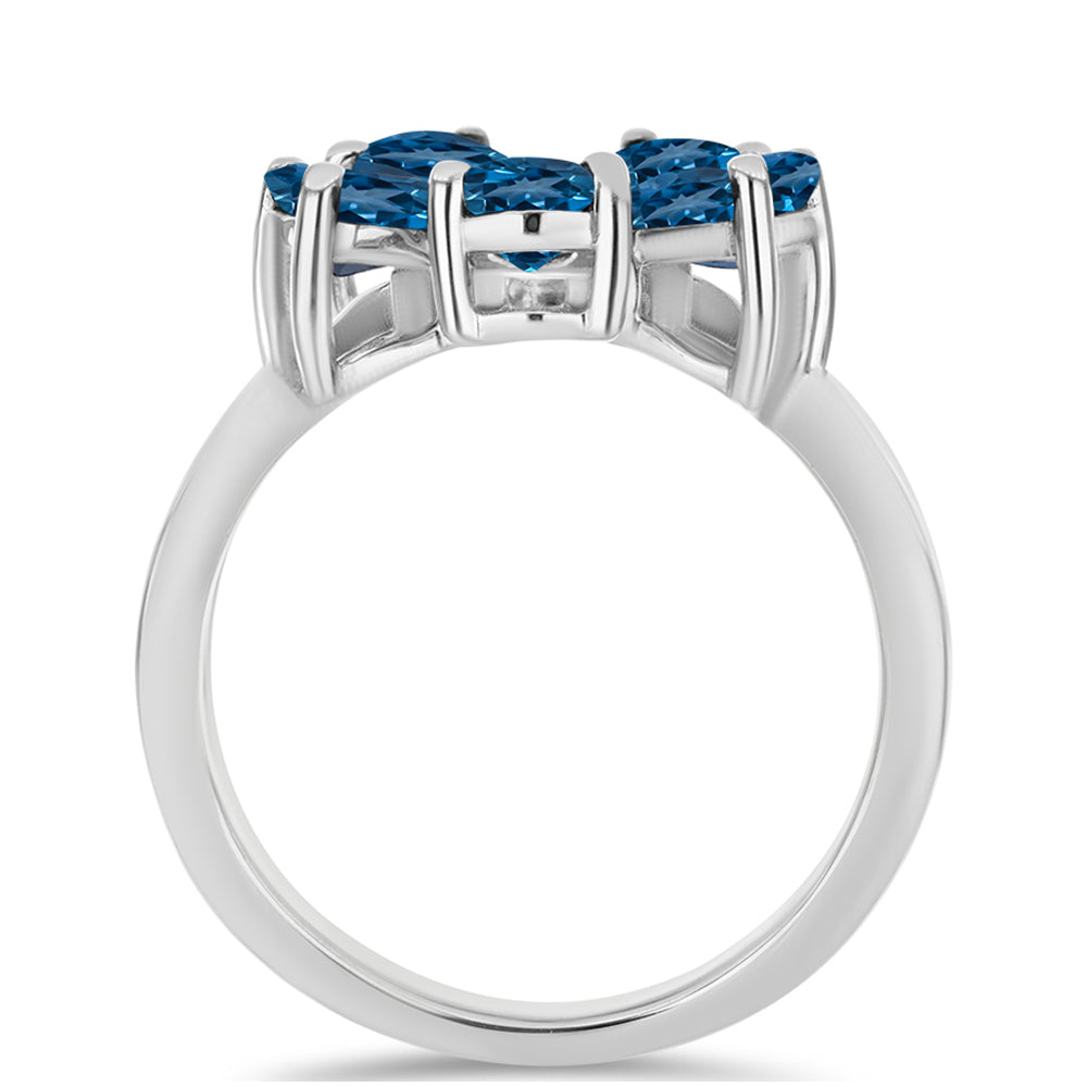 Anillo de Plata con Topacio Azul Londres y Topacio Blanco