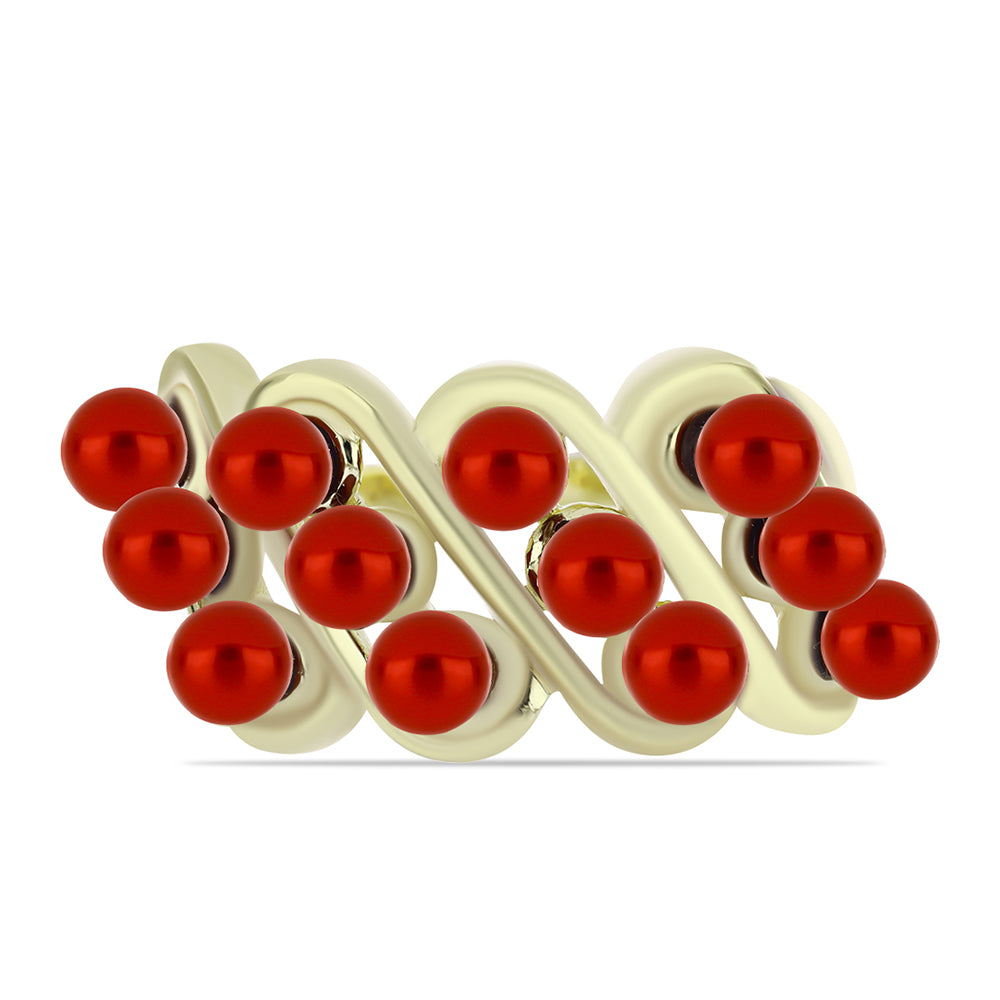 Anillo de Plata Bañada en Oro con Perla roja de río