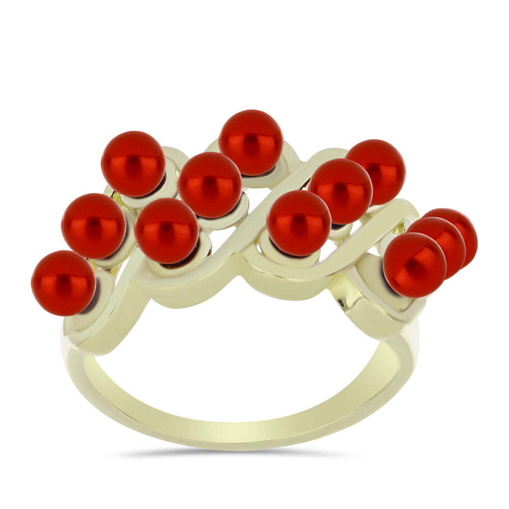 Anillo de Plata Bañada en Oro con Perla roja de río 3 