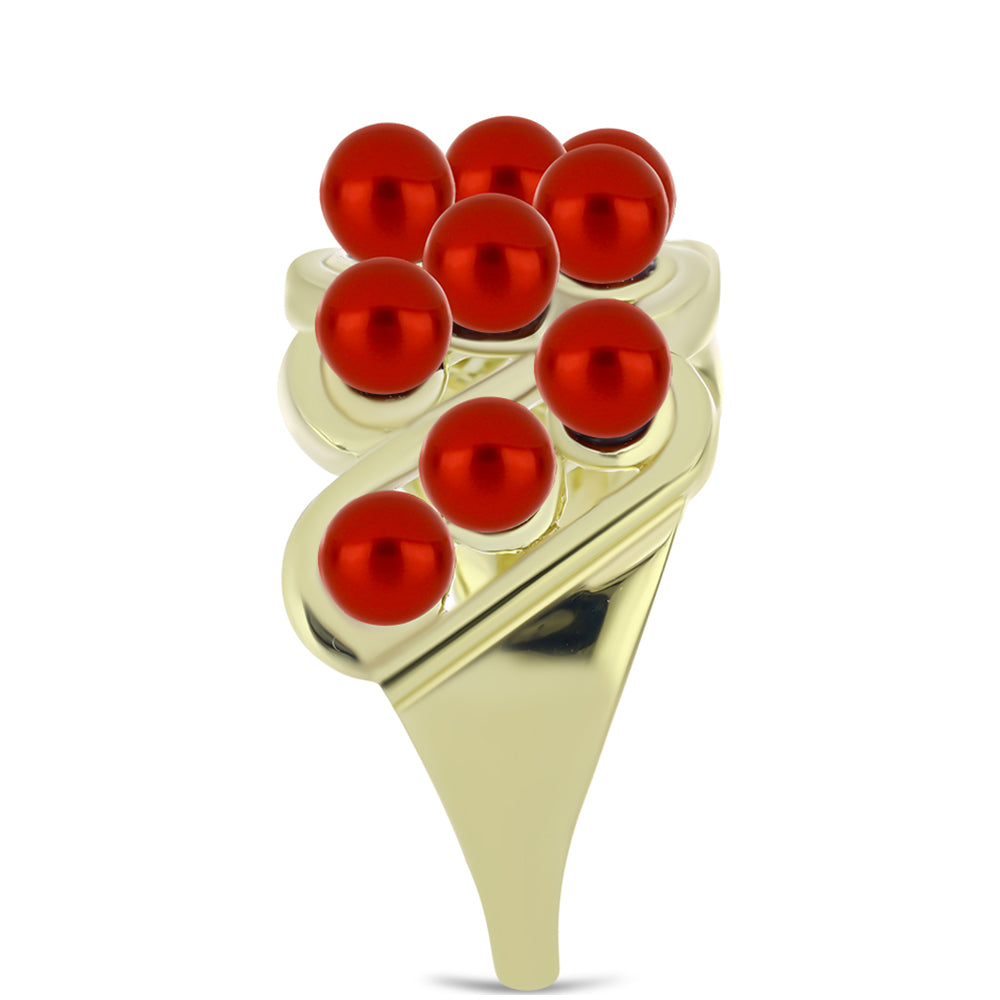 Anillo de Plata Bañada en Oro con Perla roja de río 4 
