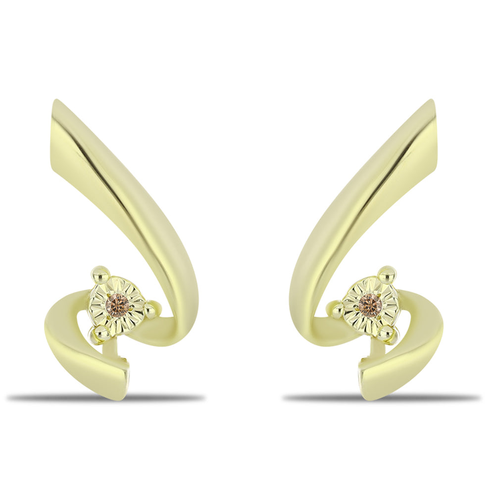 Pendientes de Plata Bañada en Oro con Diamante Champagne 1 