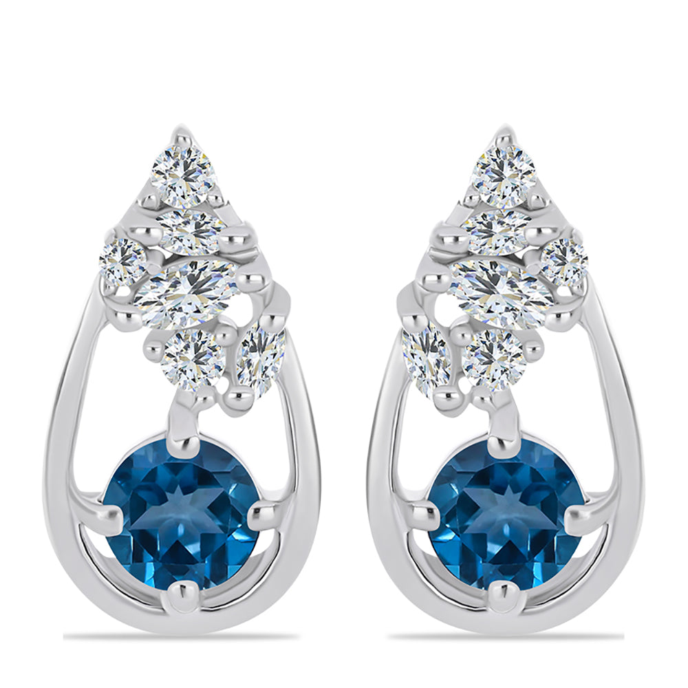 Pendientes de Plata con Topacio Azul Londres y Topacio Blanco