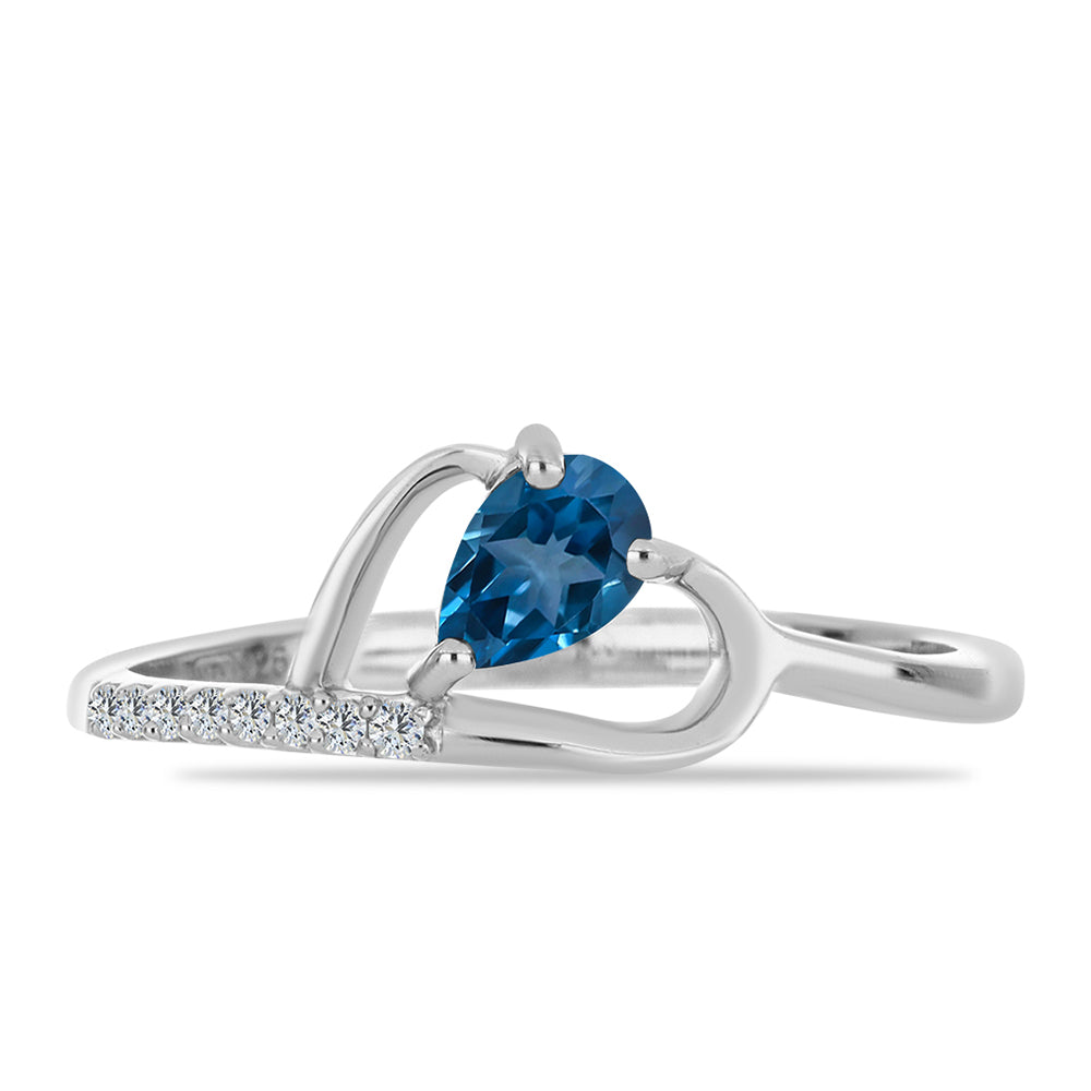 Anillo de Plata con Topacio Azul Londres y Topacio Blanco