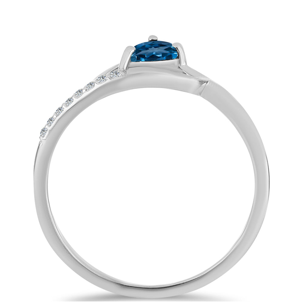 Anillo de Plata con Topacio Azul Londres y Topacio Blanco