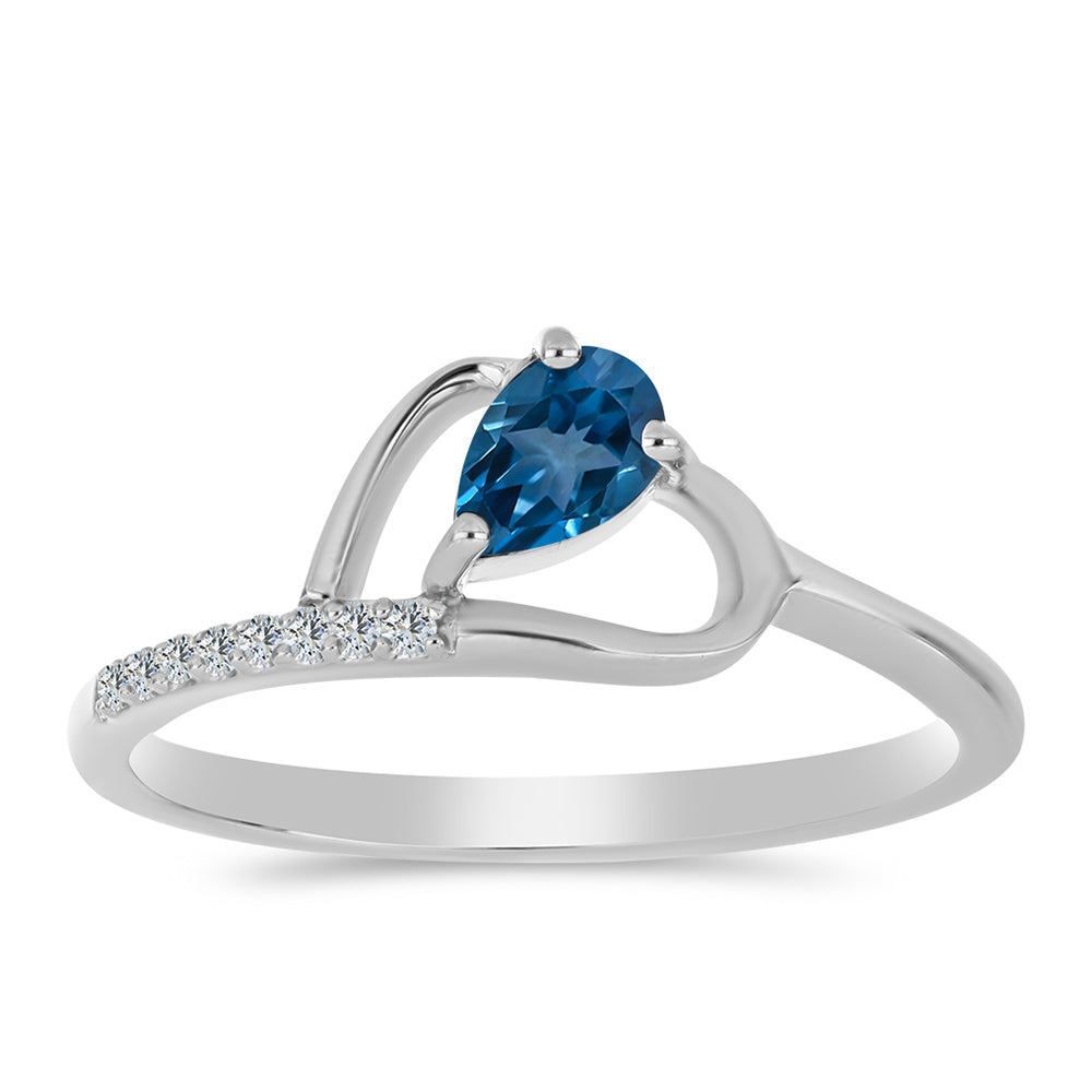 Anillo de Plata con Topacio Azul Londres y Topacio Blanco