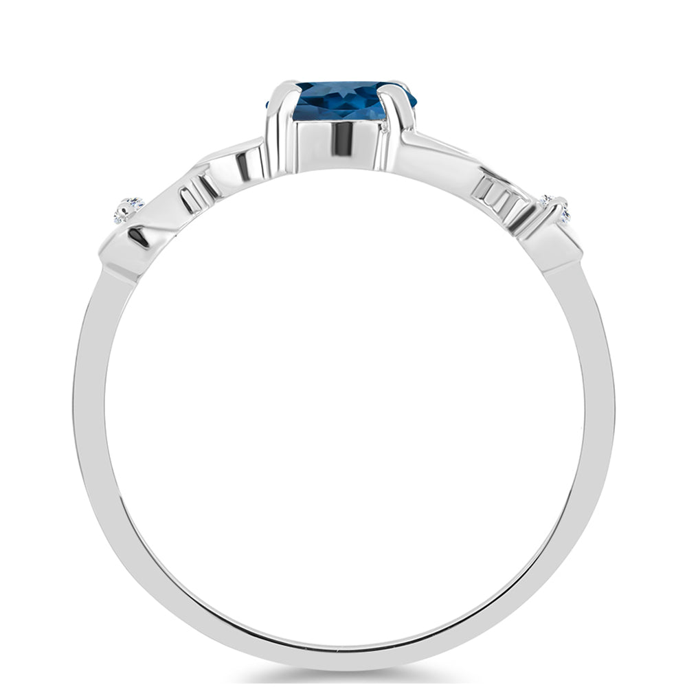 Anillo de Plata con Topacio Azul Londres y Topacio Blanco 2 