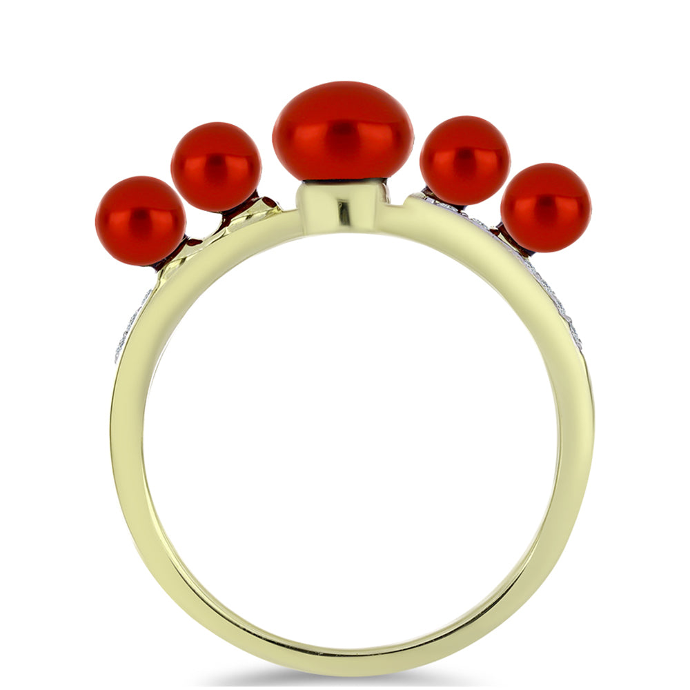 Anillo de Plata Bañada en Oro con Perla roja de río y Topacio Blanco