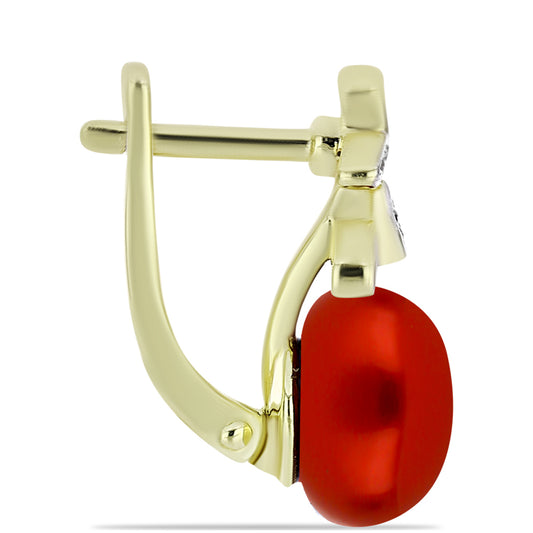 Pendientes de Plata Bañada en Oro con Perla roja de río y Topacio Blanco