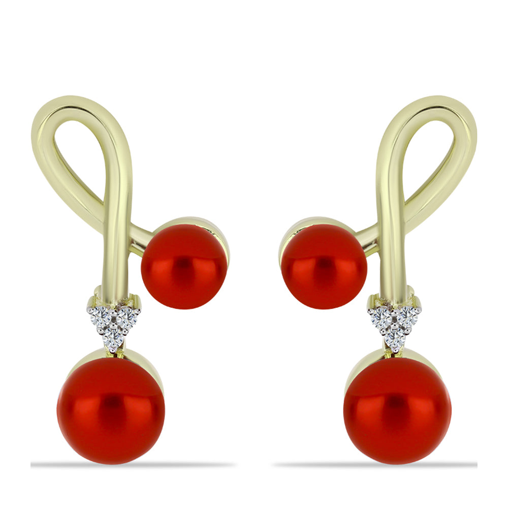 Pendientes de Plata Bañada en Oro con Perla roja de río y Topacio Blanco 1 