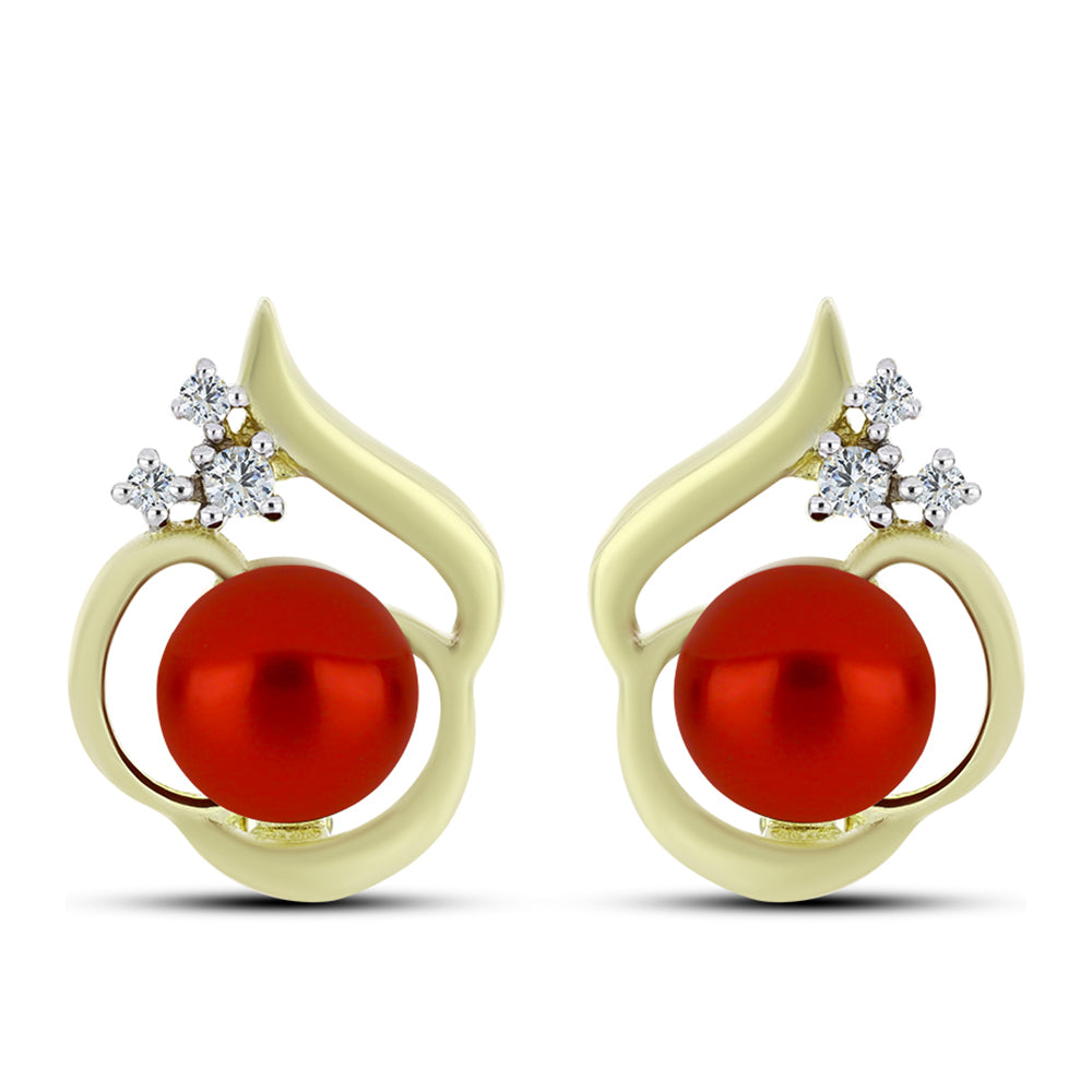 Pendientes de Plata Bañada en Oro con Perla roja de río y Topacio Blanco 1 