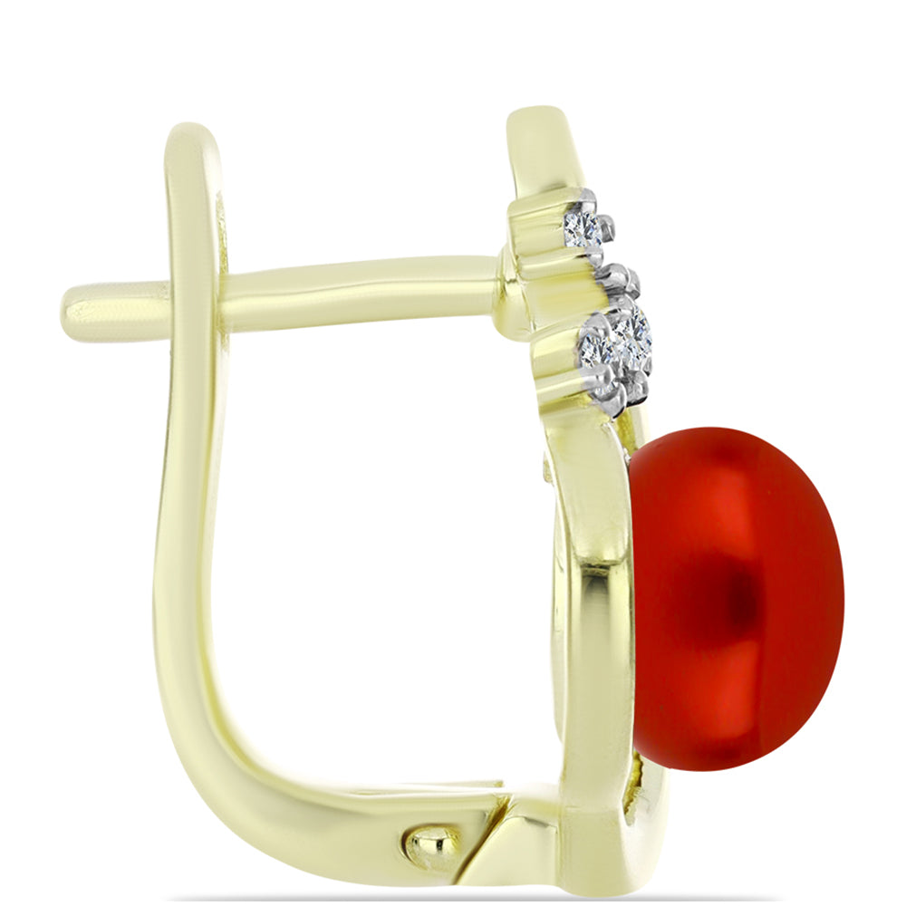 Pendientes de Plata Bañada en Oro con Perla roja de río y Topacio Blanco 2 