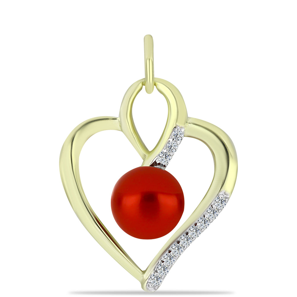 Colgante de Plata Bañada en Oro con Perla roja de río y Topacio Blanco 1 
