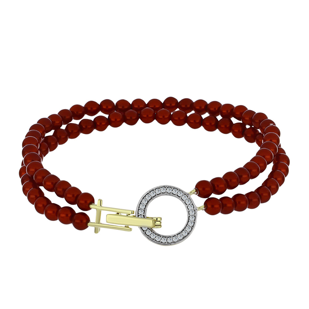 Pulsera de Plata Bañada en Oro con Perla roja de río y Topacio Blanco 1 