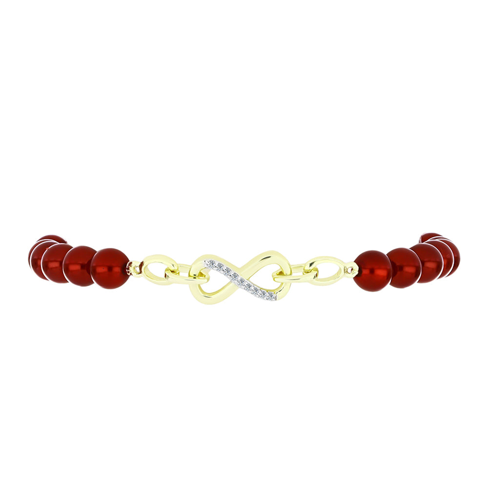 Pulsera de Plata Bañada en Oro con Perla roja de río y Topacio Blanco 2 