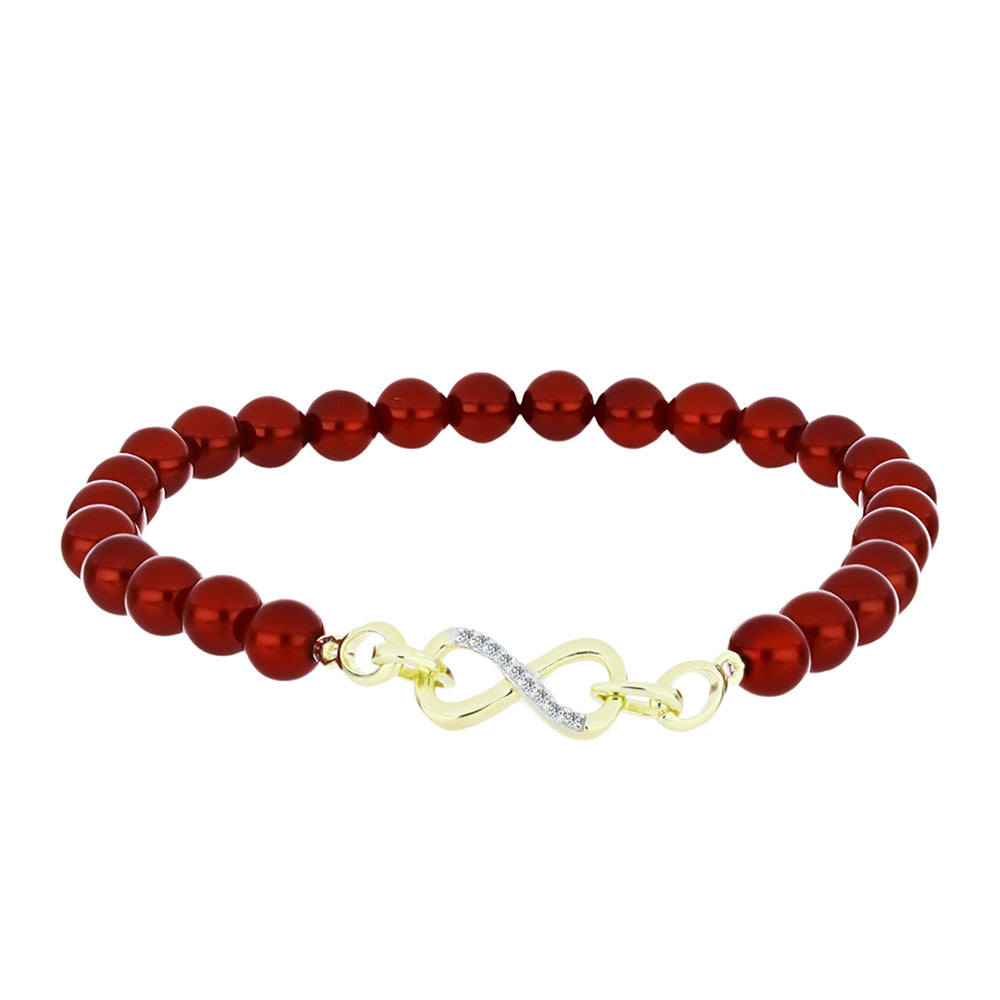 Pulsera de Plata Bañada en Oro con Perla roja de río y Topacio Blanco 1 