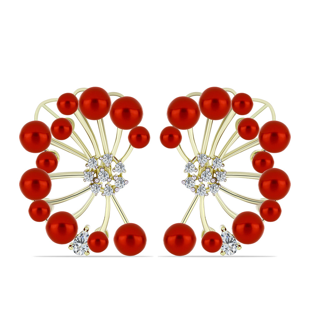 Pendientes de Plata Bañada en Oro con Perla roja de río y Topacio Blanco