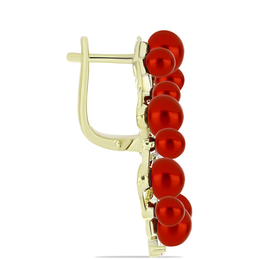 Pendientes de Plata Bañada en Oro con Perla roja de río y Topacio Blanco