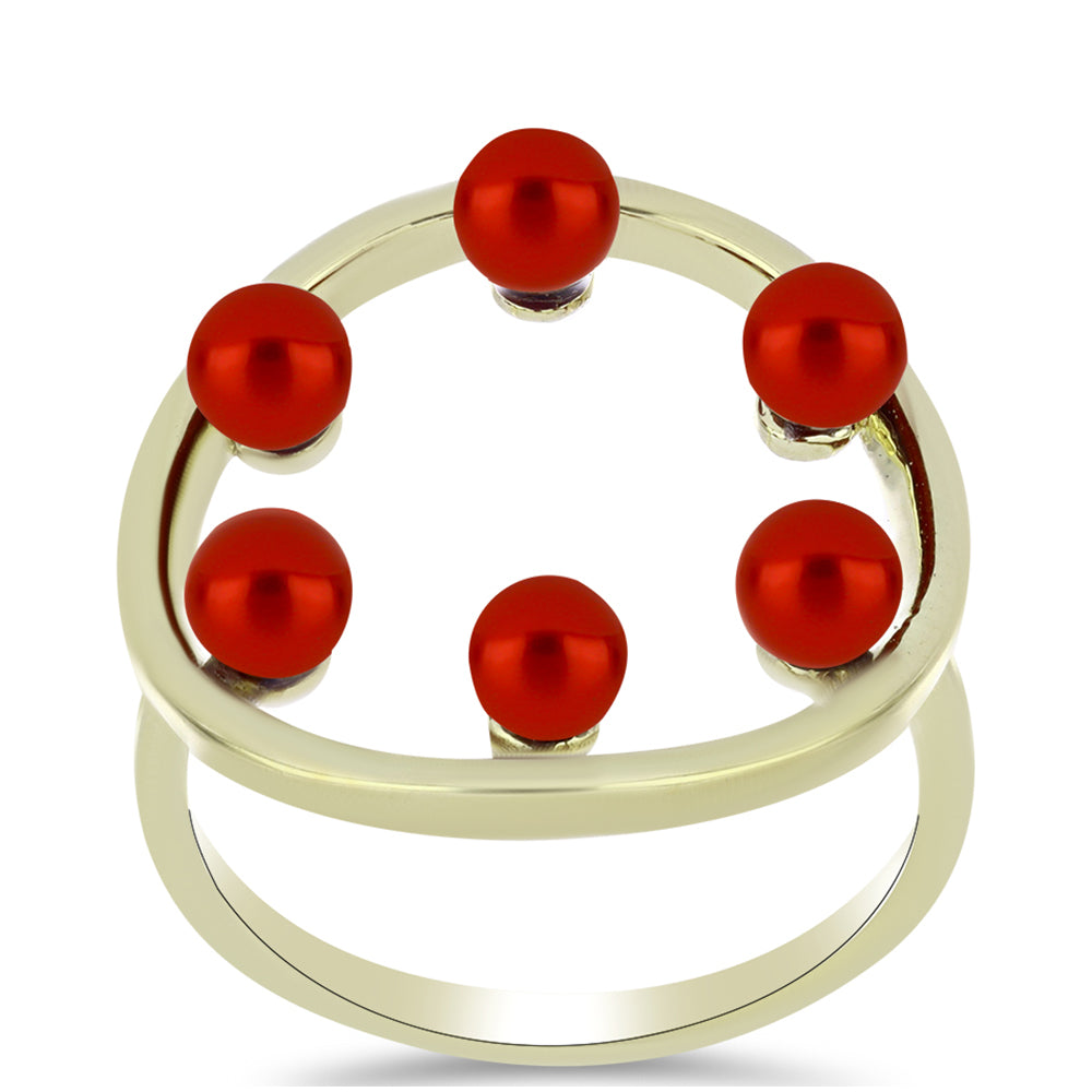 Anillo de Plata Bañada en Oro con Perla roja de río