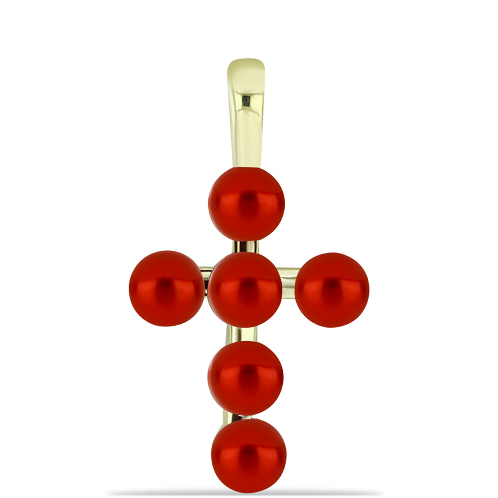 Cruz Colgante de Plata Bañada en Oro con Perla roja de río 1 