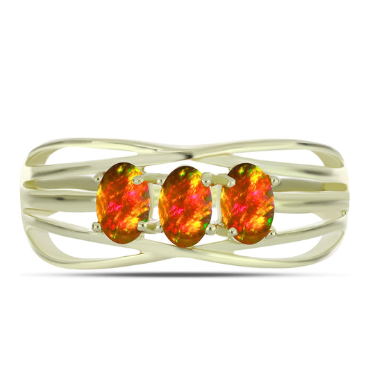 Anillo de Plata Bañada en Oro con Ópalo de fuego americano