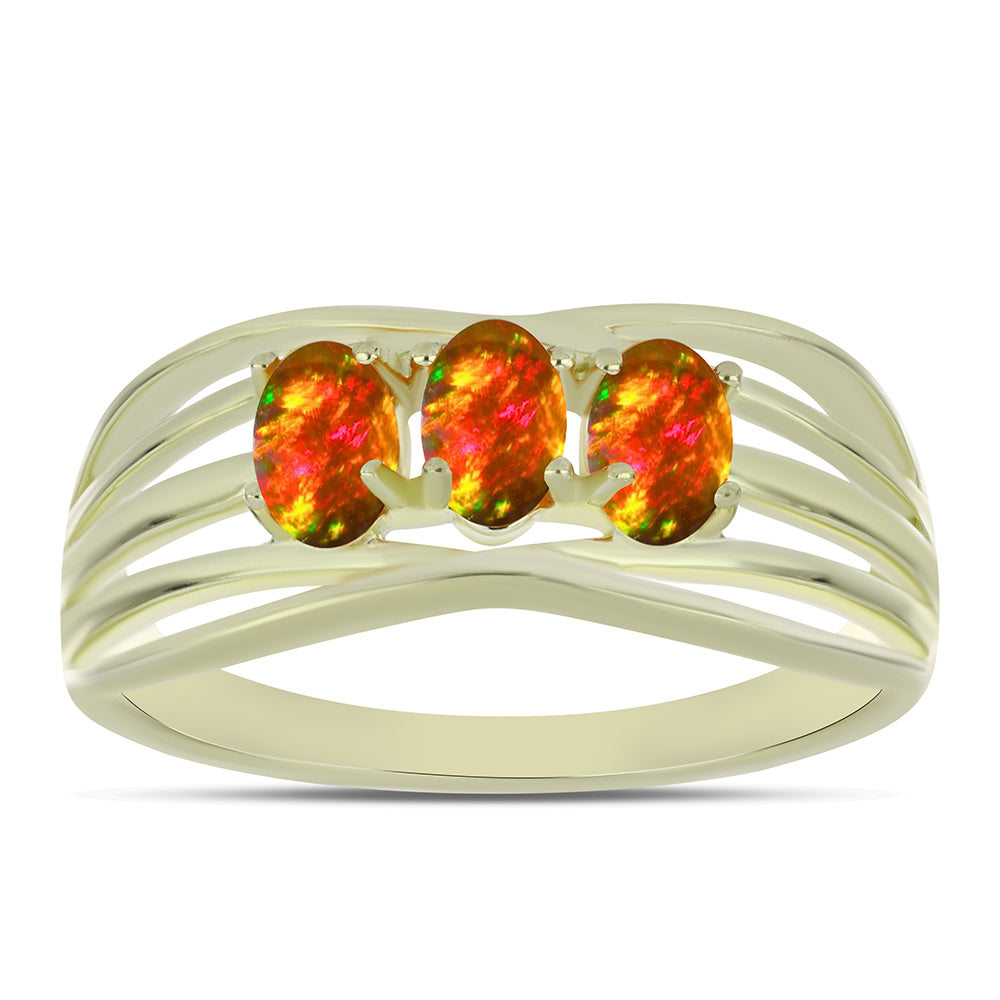 Anillo de Plata Bañada en Oro con Ópalo de fuego americano 3 