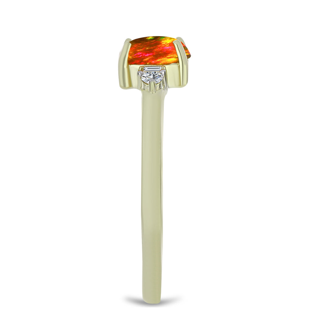 Anillo de Plata Bañada en Oro con Ópalo de fuego americano y Zircón Blanco