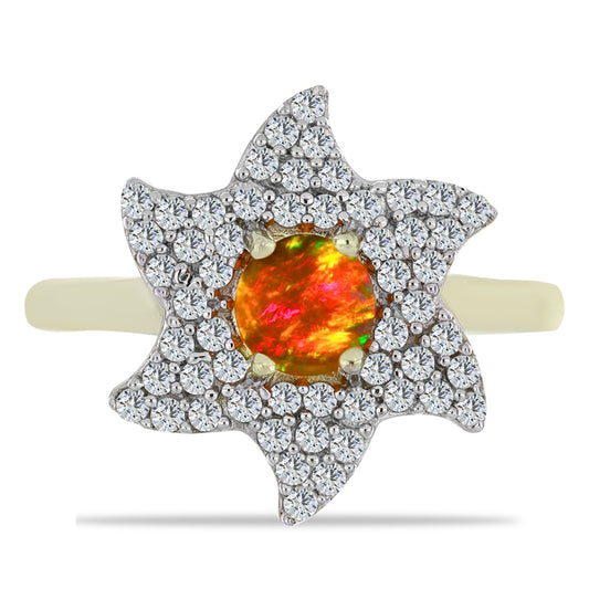 Anillo de Plata Bañada en Oro con Ópalo de fuego americano y Topacio Blanco