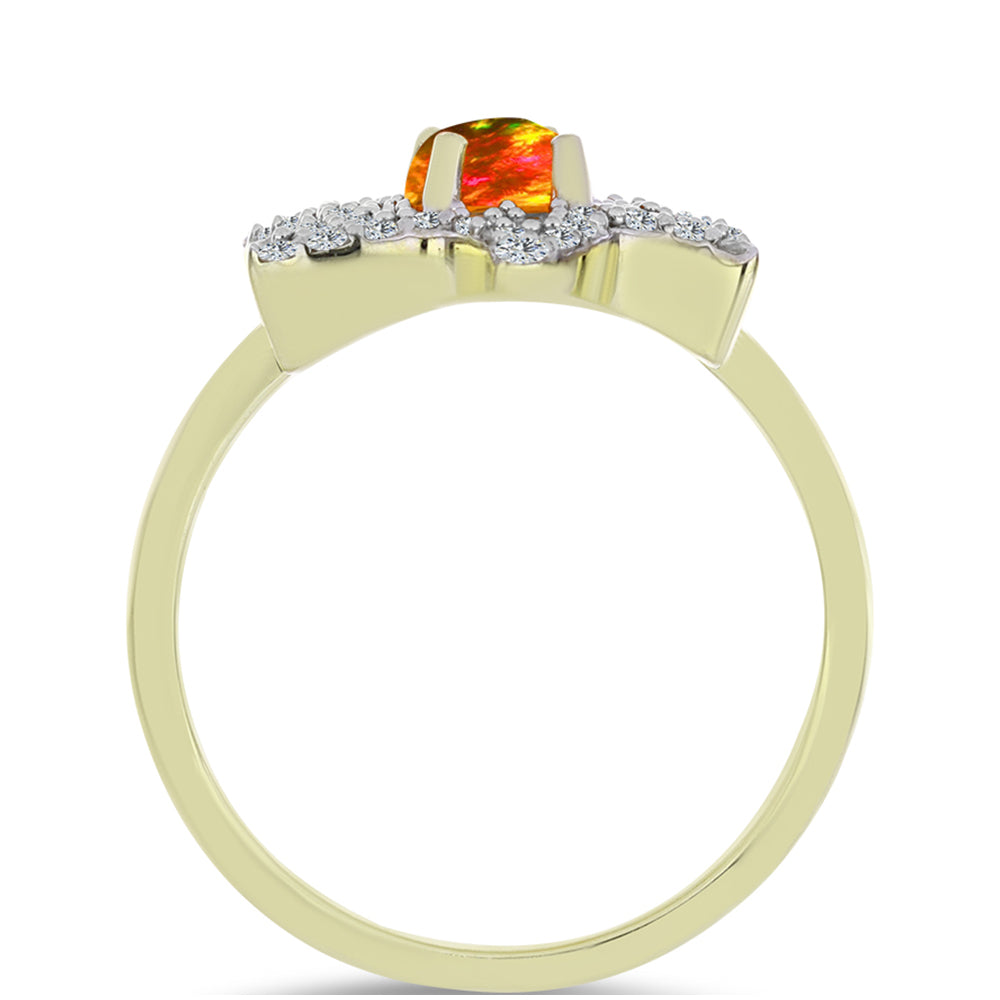 Anillo de Plata Bañada en Oro con Ópalo de fuego americano y Topacio Blanco 2 