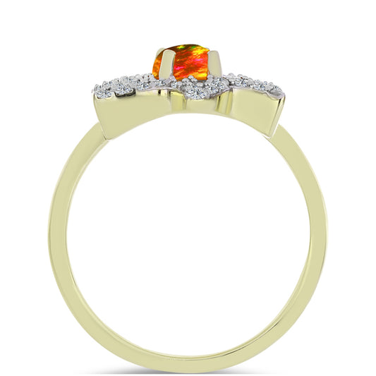 Anillo de Plata Bañada en Oro con Ópalo de fuego americano y Topacio Blanco
