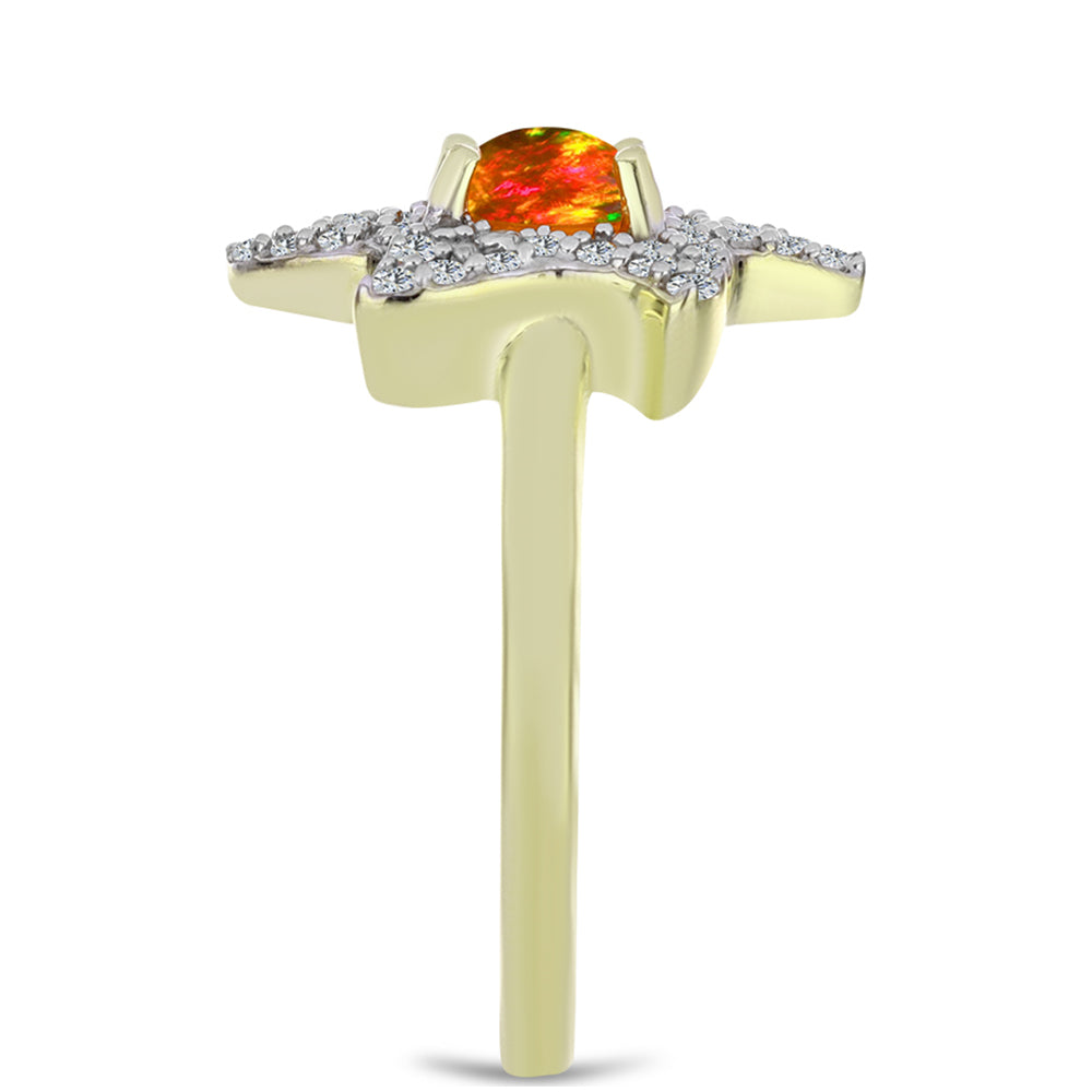 Anillo de Plata Bañada en Oro con Ópalo de fuego americano y Topacio Blanco 4 