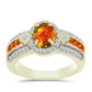 Anillo de Plata Bañada en Oro con Ópalo de fuego americano y Topacio Blanco