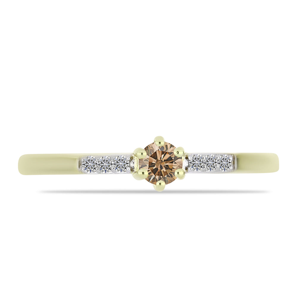 Anillo de Plata Bañada en Oro con Diamante Champagne y Diamante blanco 1 