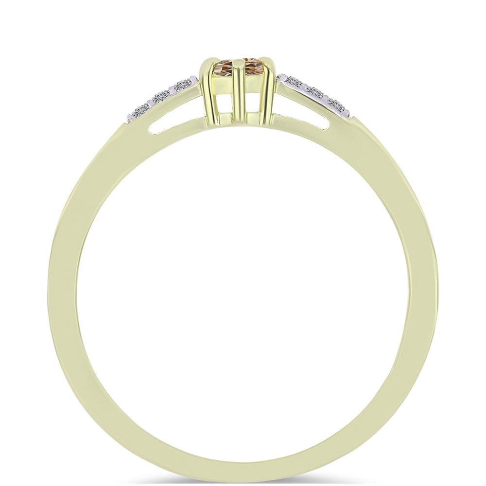 Anillo de Plata Bañada en Oro con Diamante Champagne y Diamante blanco