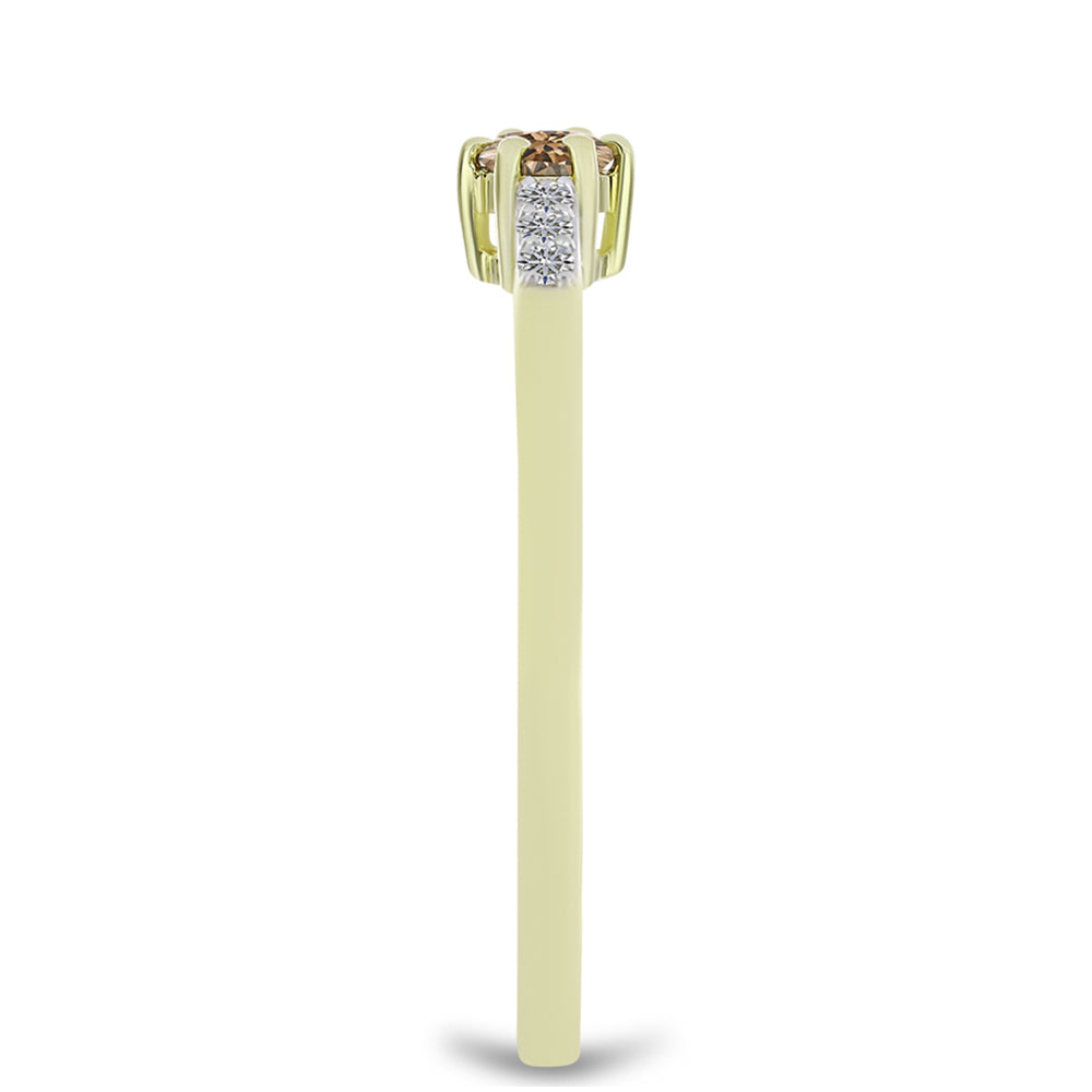 Anillo de Plata Bañada en Oro con Diamante Champagne y Diamante blanco