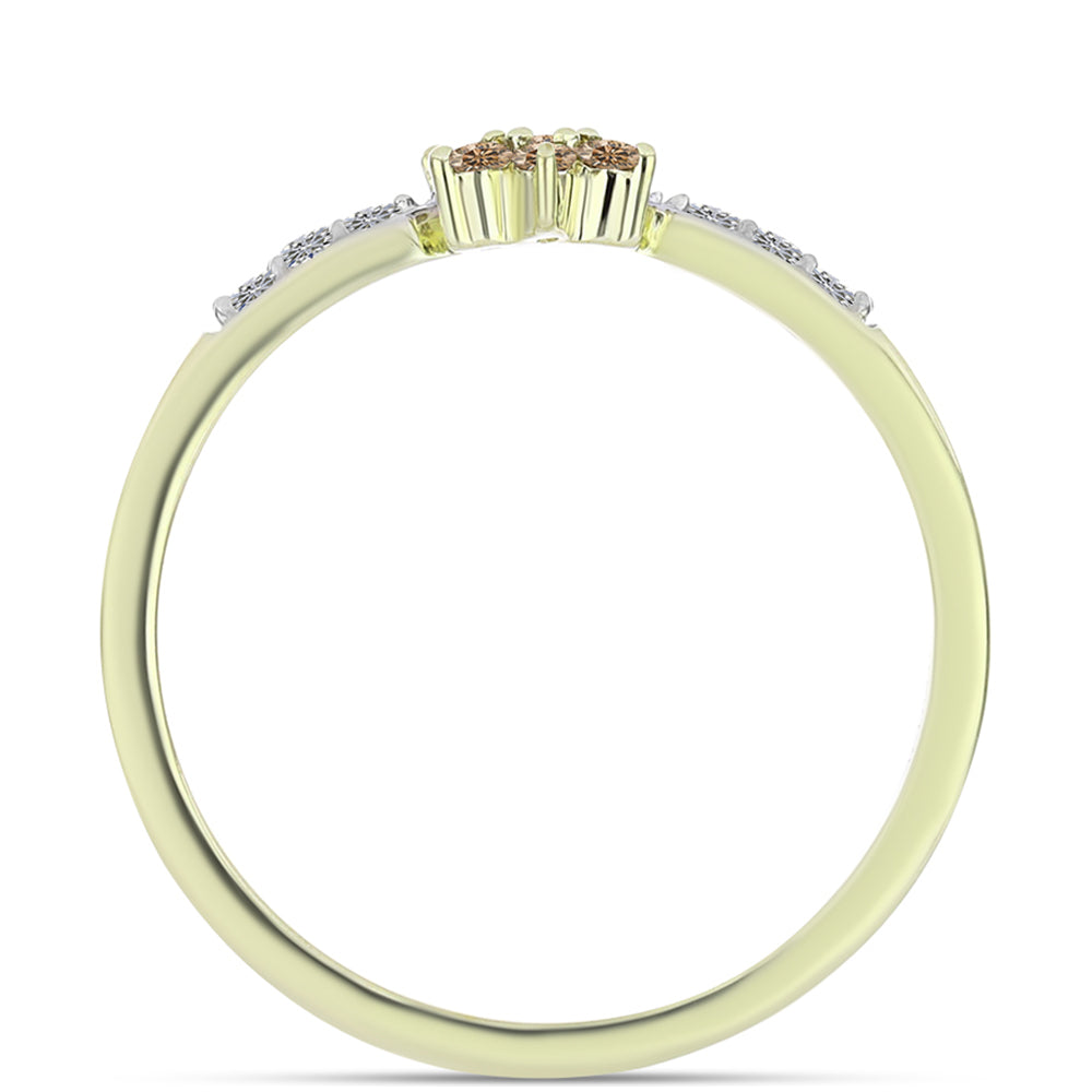 Anillo de Plata Bañada en Oro con Diamante Champagne y Diamante blanco