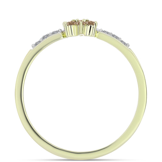 Anillo de Plata Bañada en Oro con Diamante Champagne y Diamante blanco