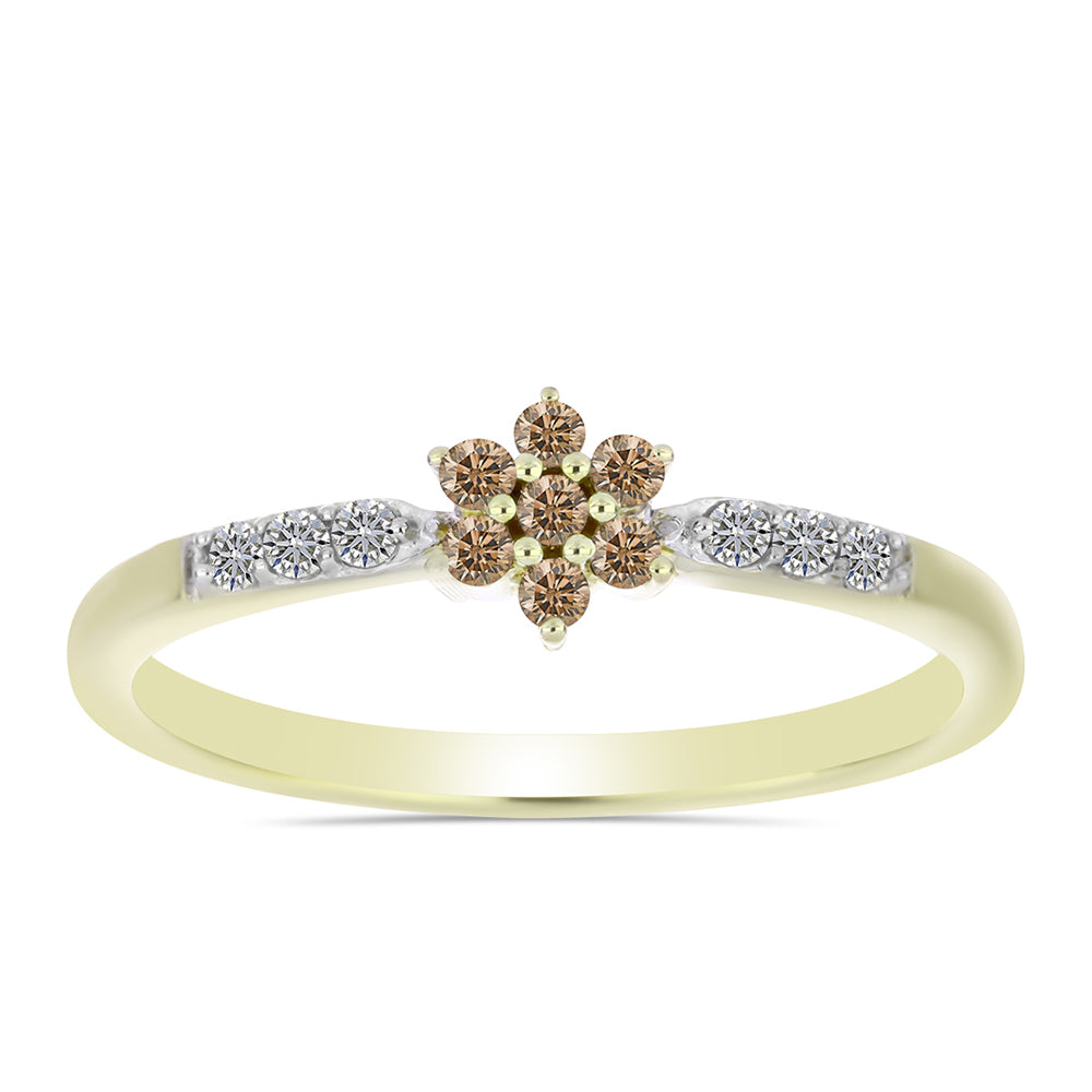 Anillo de Plata Bañada en Oro con Diamante Champagne y Diamante blanco 3 