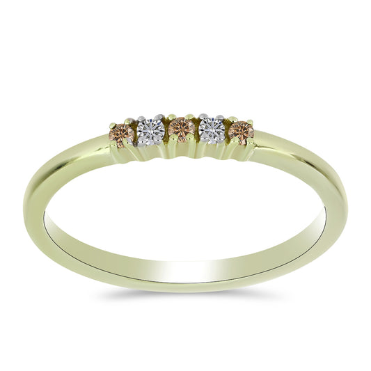 Anillo de Plata Bañada en Oro con Diamante Champagne y Diamante blanco